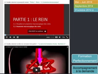 L’ACCOMPAGNEMENT
Mai – Juin 2014
Septembre 2014
D’octobre 2014 à …
Formation
Perfectionnement
Accompagnement
à la demande
 