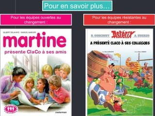 ‘‘ ‘
Pour en savoir plus…
Pour les équipes ouvertes au
changement :
Pour les équipes résistantes au
changement :
 