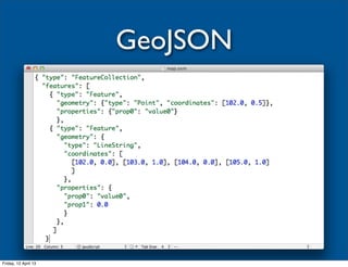 GeoJSON




Friday, 12 April 13
 