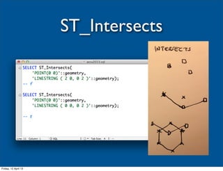 ST_Intersects




Friday, 12 April 13
 
