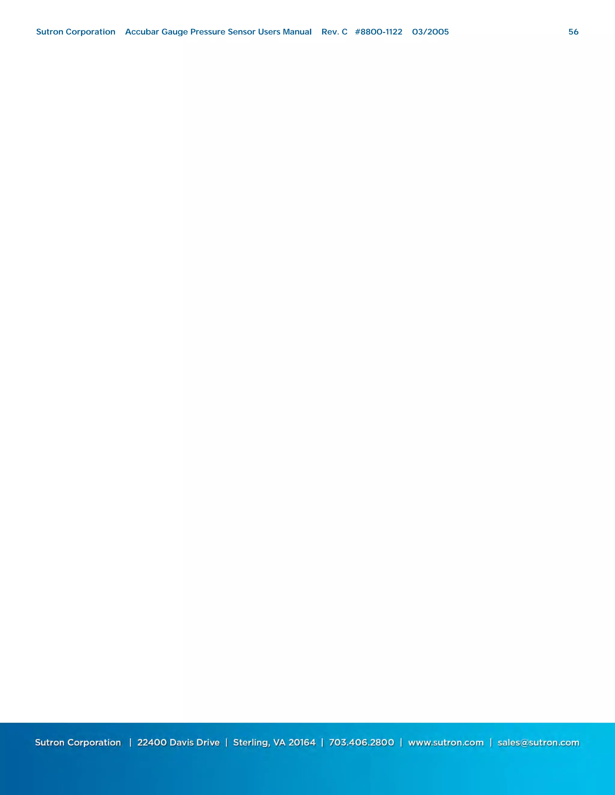Sutron Corporation Accubar Gauge Pressure Sensor Users Manual Rev. C #8800-1122 03/2005 56
 