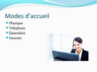 Modes d’accueil
Physique
Téléphone
Épistolaire
Internet
 