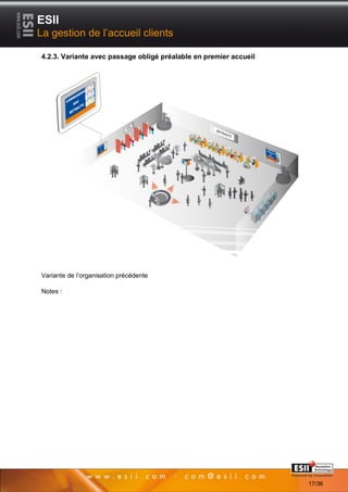 ESII
La gestion de l’accueil clients

4.2.3. Variante avec passage obligé préalable en premier accueil




Variante de l’organisation précédente

Notes :




          1717                                                     Page 17/36

                                                                                17/36
 