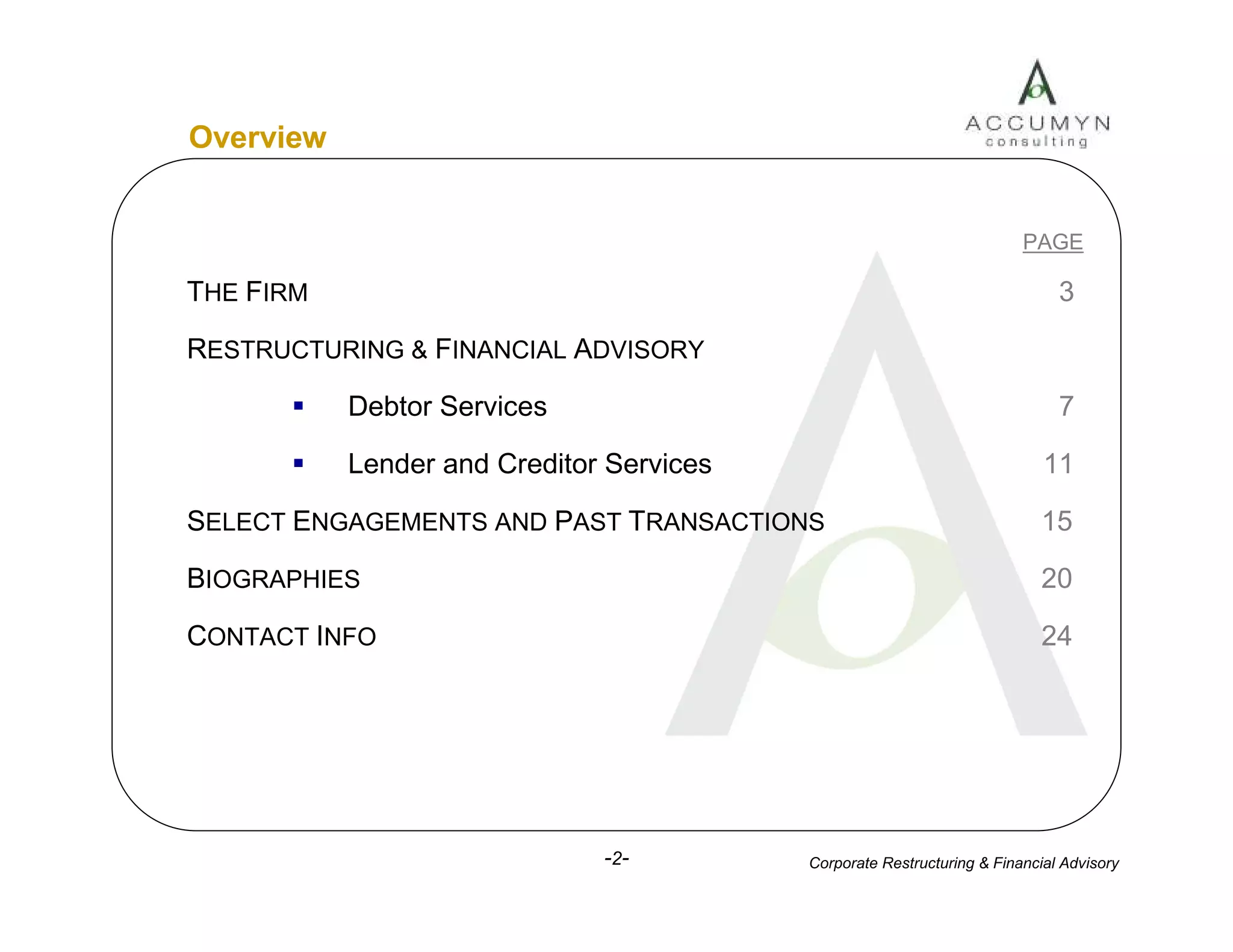 Accumyn Turnaround Restructuring