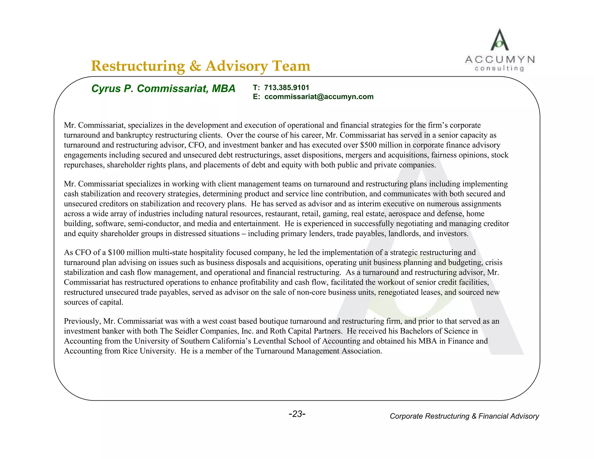 Accumyn Turnaround Restructuring