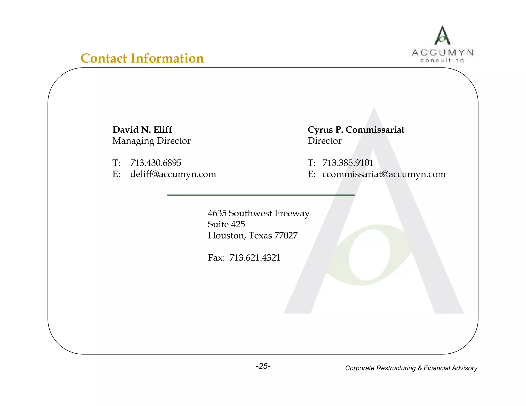 Accumyn Turnaround Restructuring