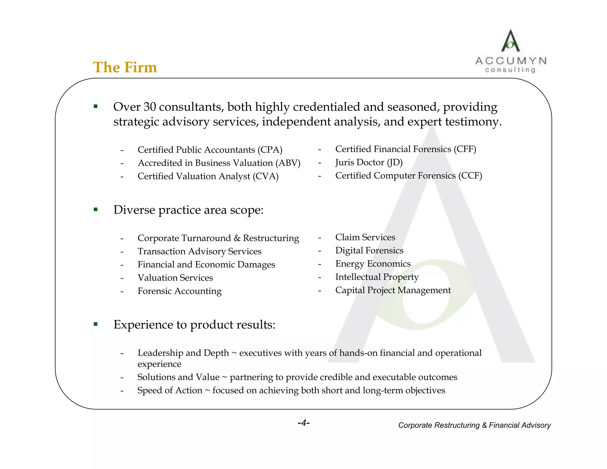 Accumyn Turnaround Restructuring