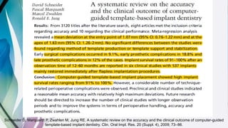 Schneider D, Marquardt P, Zwahlen M, Jung RE. A systematic review on the accuracy and the clinical outcome of computer-guided
template-based implant dentistry. Clin. Oral Impl. Res. 20 (Suppl. 4), 2009; 73–86.
 