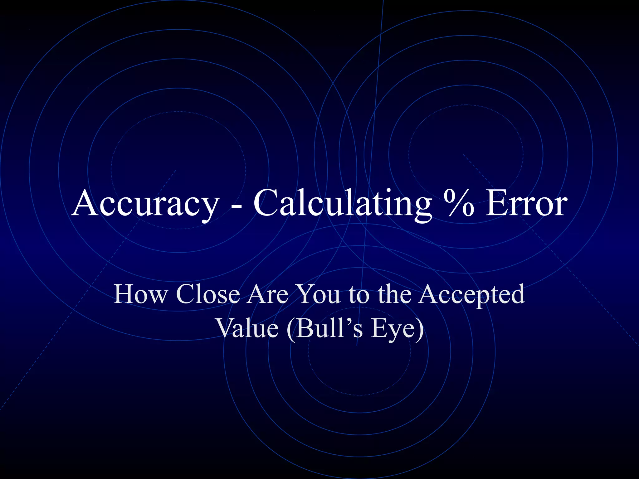 Accuracy - Calculating % Error
How Close Are You to the Accepted
Value (Bull’s Eye)
 