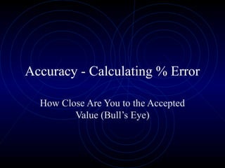 Accuracy - Calculating % Error
How Close Are You to the Accepted
Value (Bull’s Eye)
 