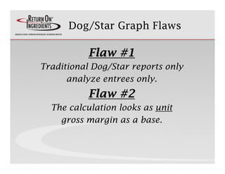 Dog/Star Graph Flaws

           Flaw #1
Traditional Dog/Star reports only
      analyze entrees only.
          l        ...
