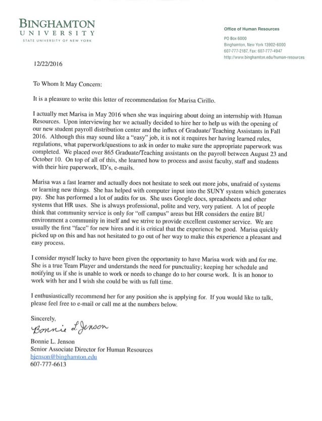 binghamton hr recommendation letter binghamton university cover letter