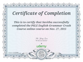 Udemy certificate Grammar