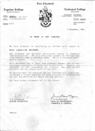 PE TECHNICAL COLLEGE REFERENCE 1989