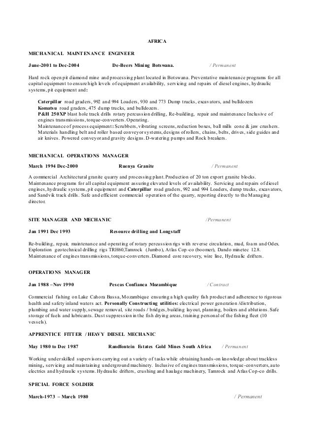 mining engineer resumes