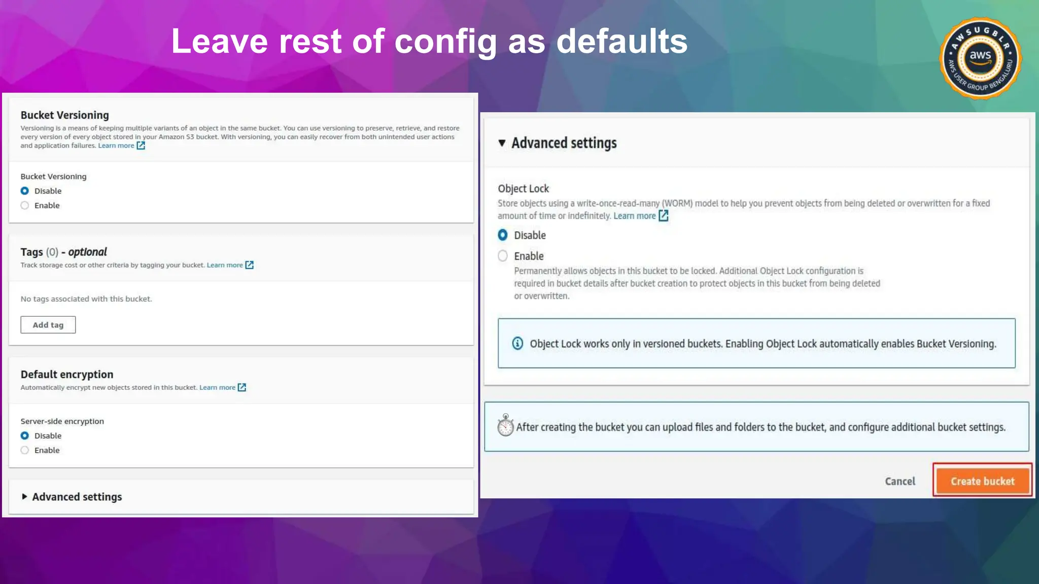 Leave rest of config as defaults
 