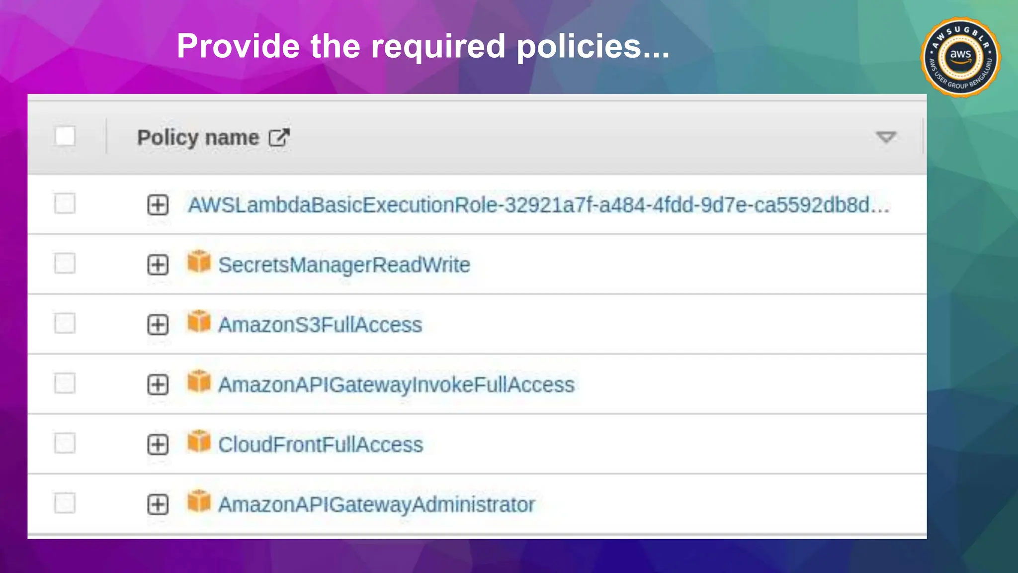 Provide the required policies...
 
