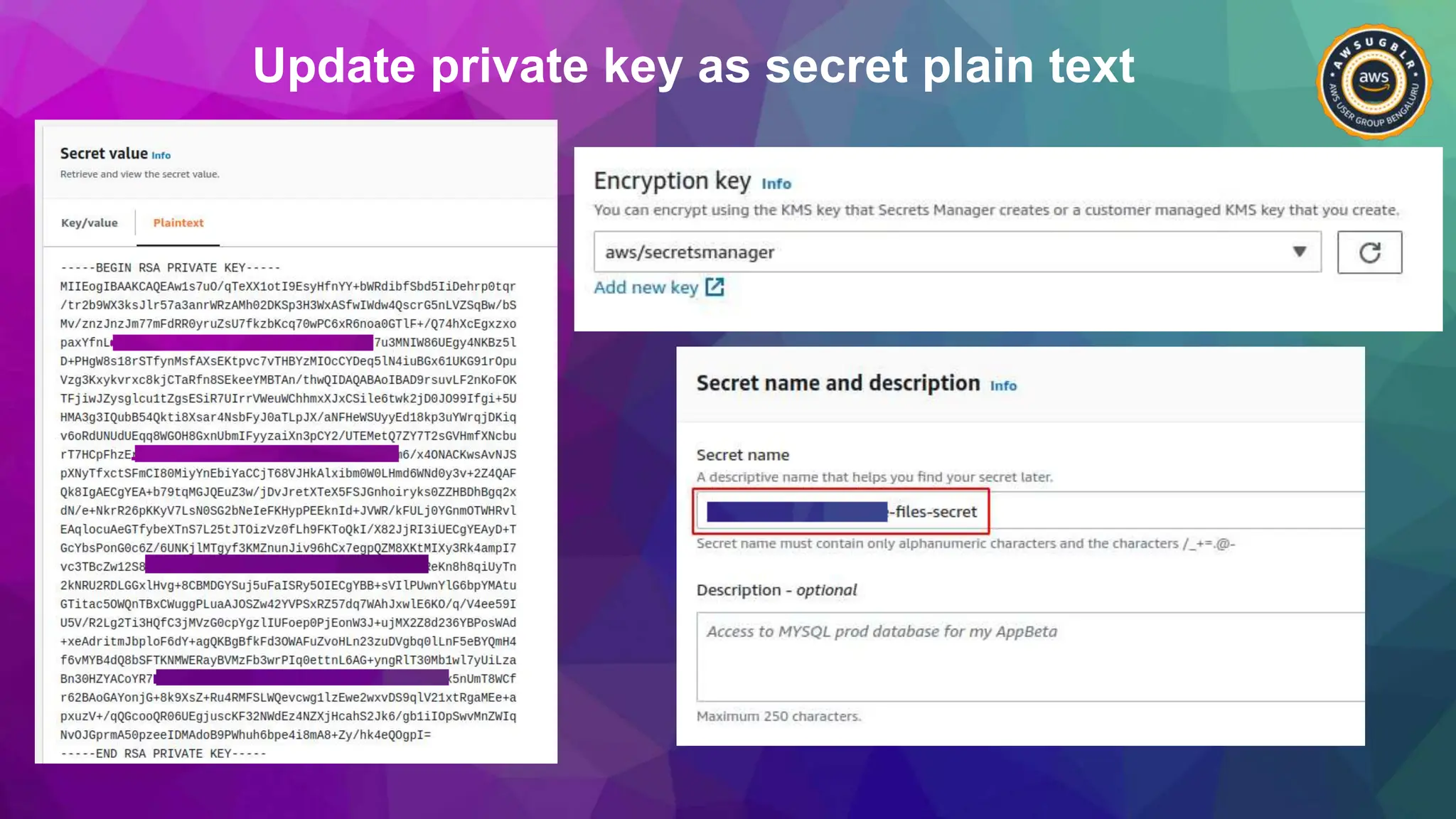 Update private key as secret plain text
 