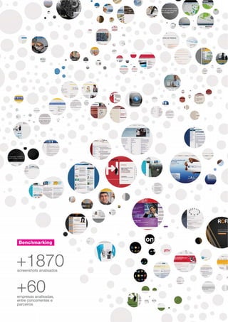 Benchmarking
+1870screenshots analisados
+60empresas analisadas,
entre concorrentes e
parceiros
 