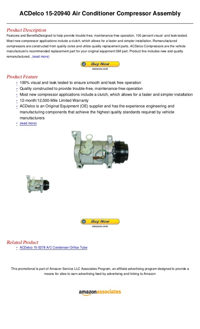 Ac delco 15 20940 air conditioner compressor assembly