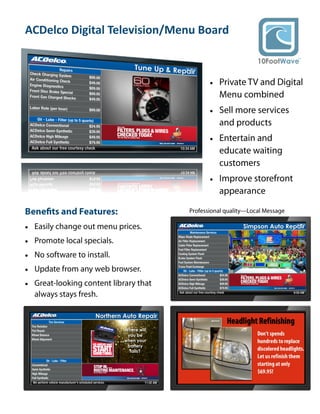 ACDelco Digital Television/Menu Board



                                 



                                 



                                 




                                 













 