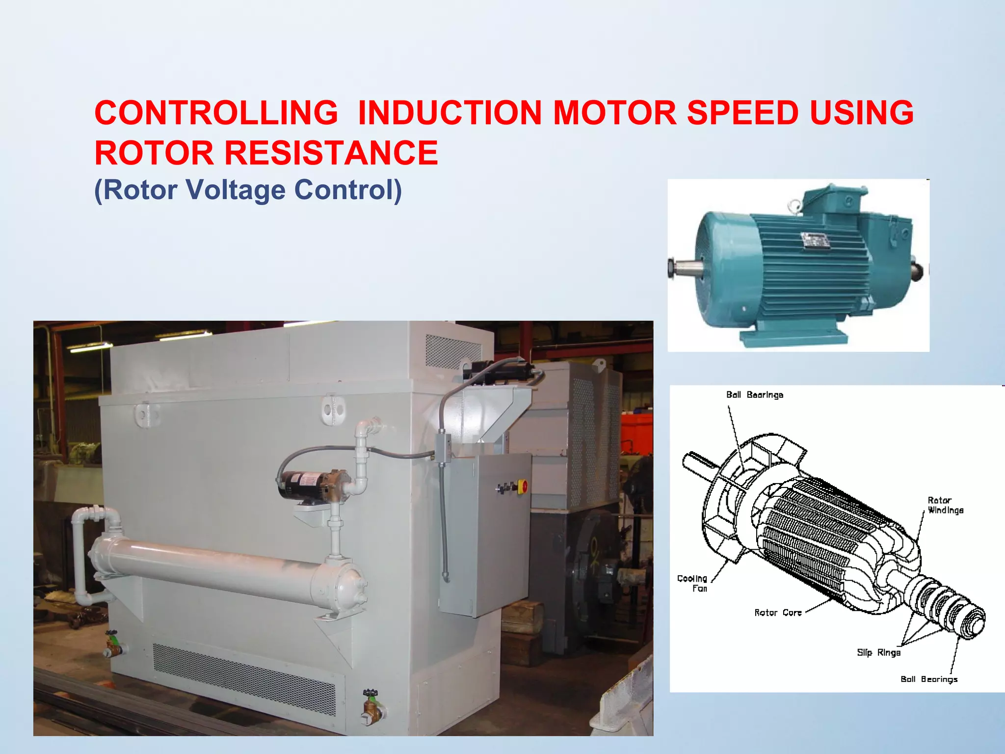 CONTROLLING INDUCTION MOTOR SPEED USING 
ROTOR RESISTANCE 
(Rotor Voltage Control) 
 