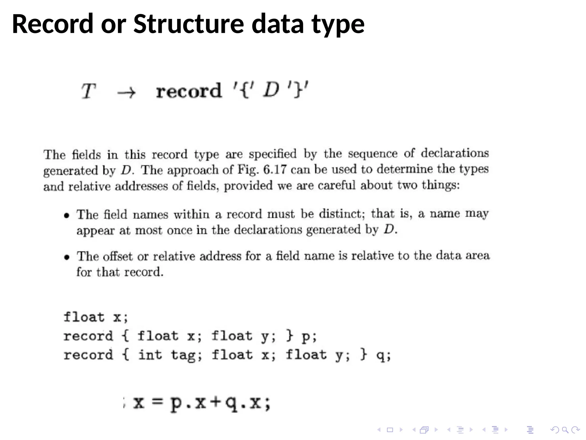 Record or Structure data type
 