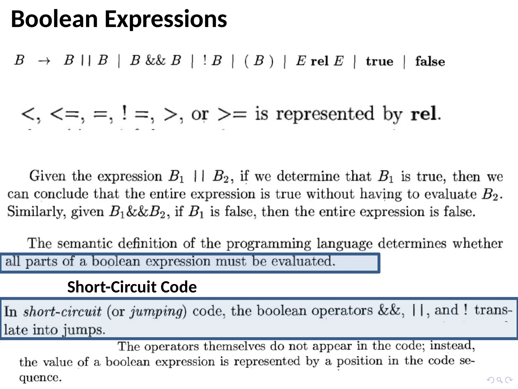 Boolean Expressions
Short-Circuit Code
 