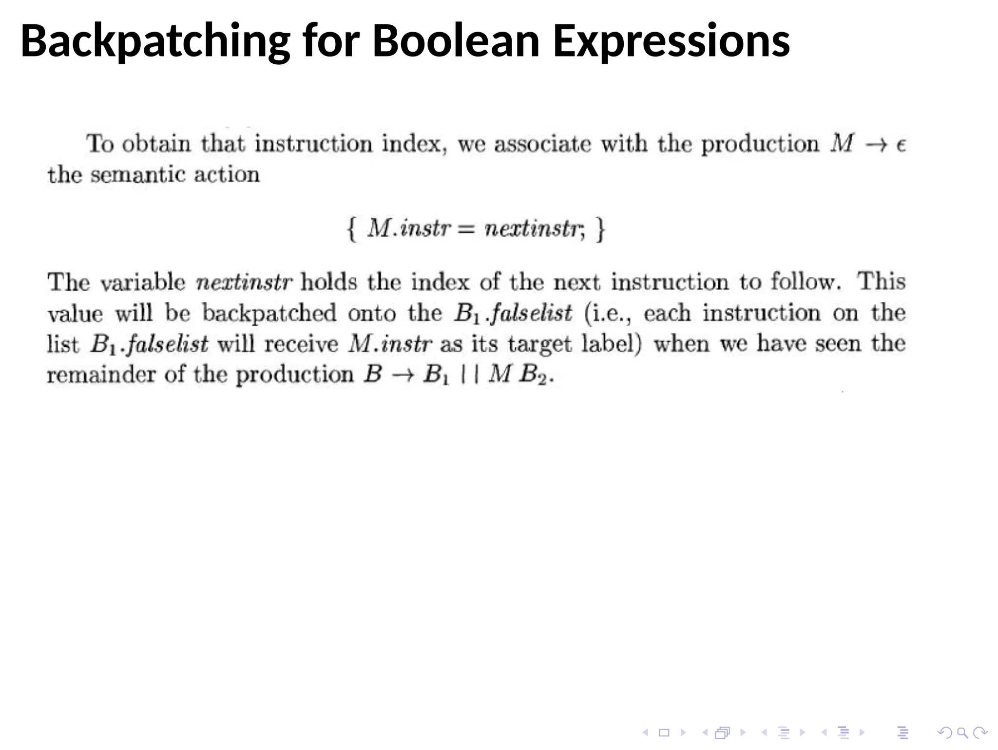 Backpatching for Boolean Expressions
 