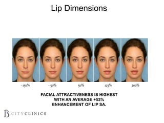 FACIAL ATTRACTIVENESS IS HIGHEST
WITH AN AVERAGE +53%
ENHANCEMENT OF LIP SA.
Lip Dimensions
 