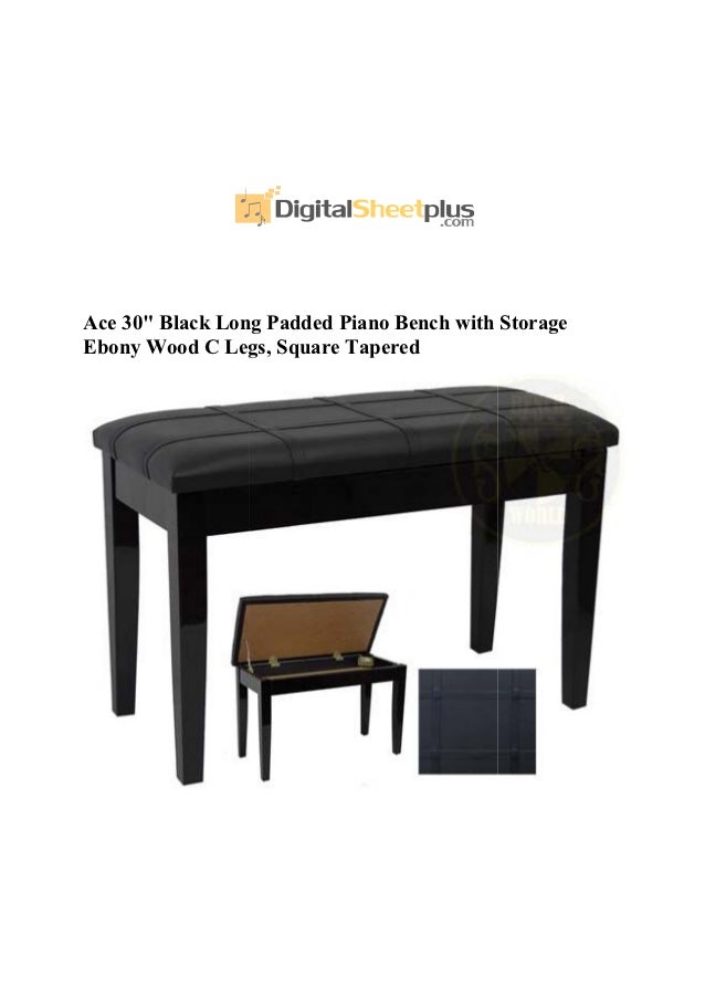 Ace 30 Black Long Padded Piano Bench With Storage Ebony Wood C Legs