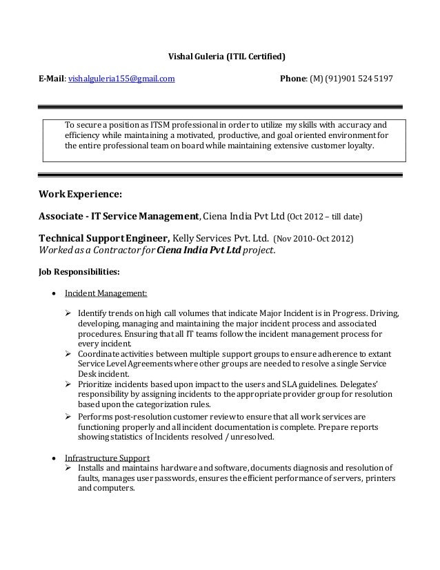 Itil Certified Resume Sample August 2021