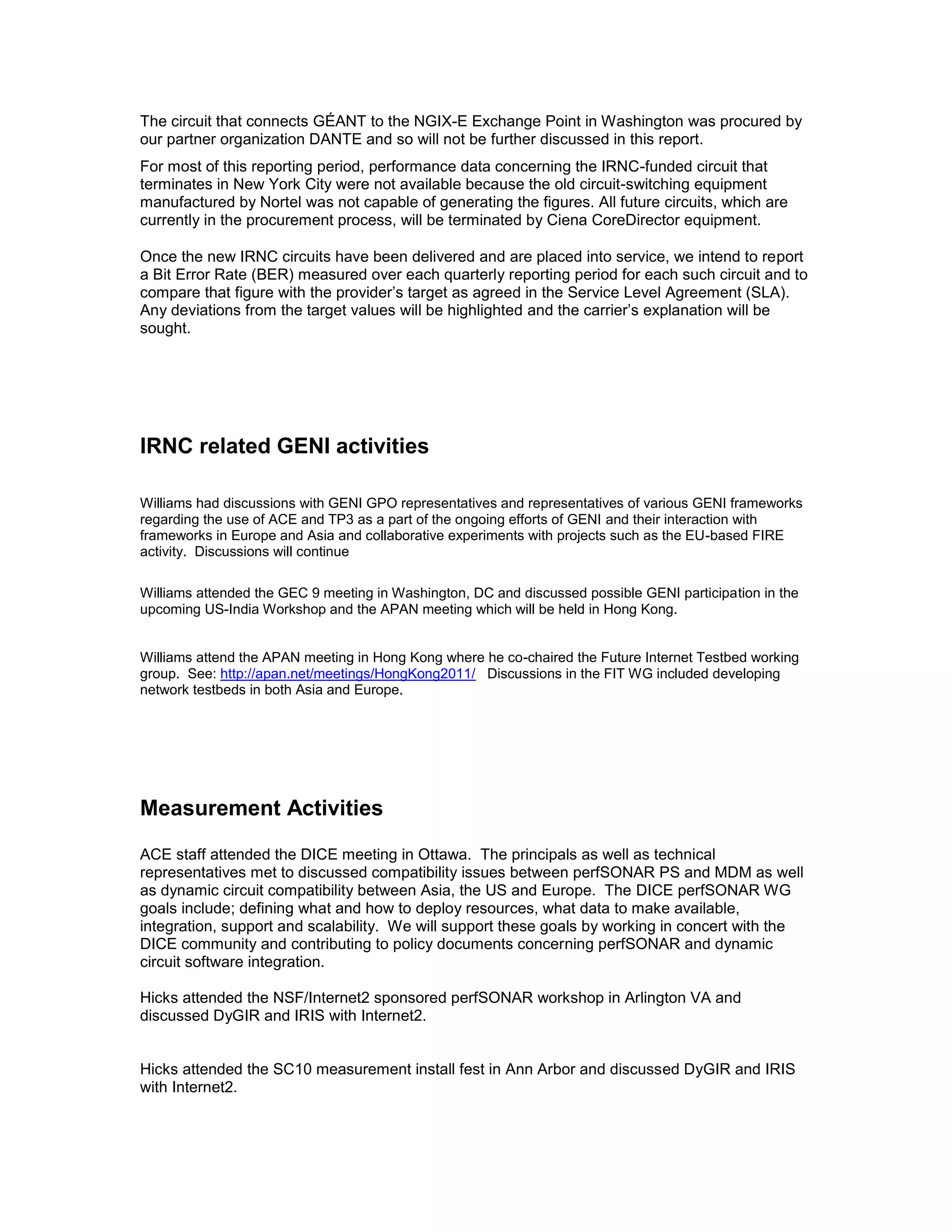 Work with Internet2 & GRNOC engineers to implement measurement resources for the new circuits