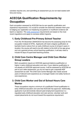 Comprehensive Guide to ACECQA Skills Assessment for Childcare Migration ...