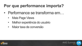 Por que performance importa?
•  Performance se transforma em…
•  Mais Page Views
•  Melhor experiência do usuário
•  Maior taxa de conversão
 