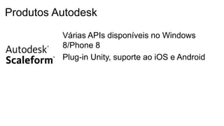 Várias APIs disponíveis no Windows
8/Phone 8
Plug-in Unity, suporte ao iOS e Android
Produtos Autodesk
 