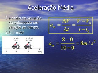 Aceleração Média É a razão de variação da velocidade em relação ao tempo. S.I. :  m/s² 
