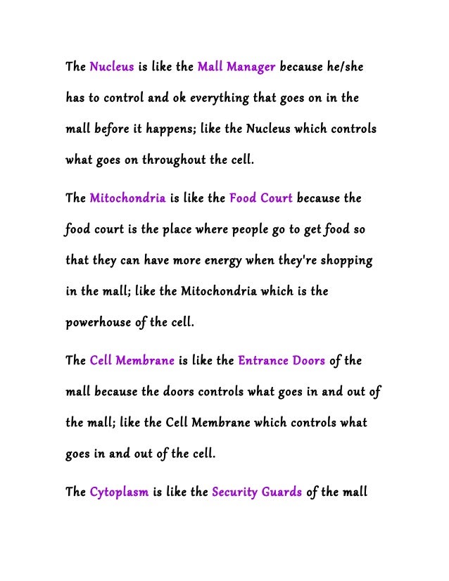 a cell is like a shopping mall animal cell organelle analogies