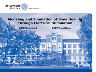 Modeling and Simulation of Bone Healing
Through Electrical Stimulation
Supervised by : M.Sc. Hendrikje Raben
Presented To: Prof. Dr. rer.nat.habil. Ursula van Rienen
Dr. Christian Bahls
Rostock,
BSEE Omer Hanif BSEE Vishal Kheni
30.06.2019
 