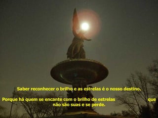Saber reconhecer o brilho e as estrelas é o nosso destino. Porque há quem se encante com o brilho de estrelas  que não são suas e se perde. Acenda sua estrela 
