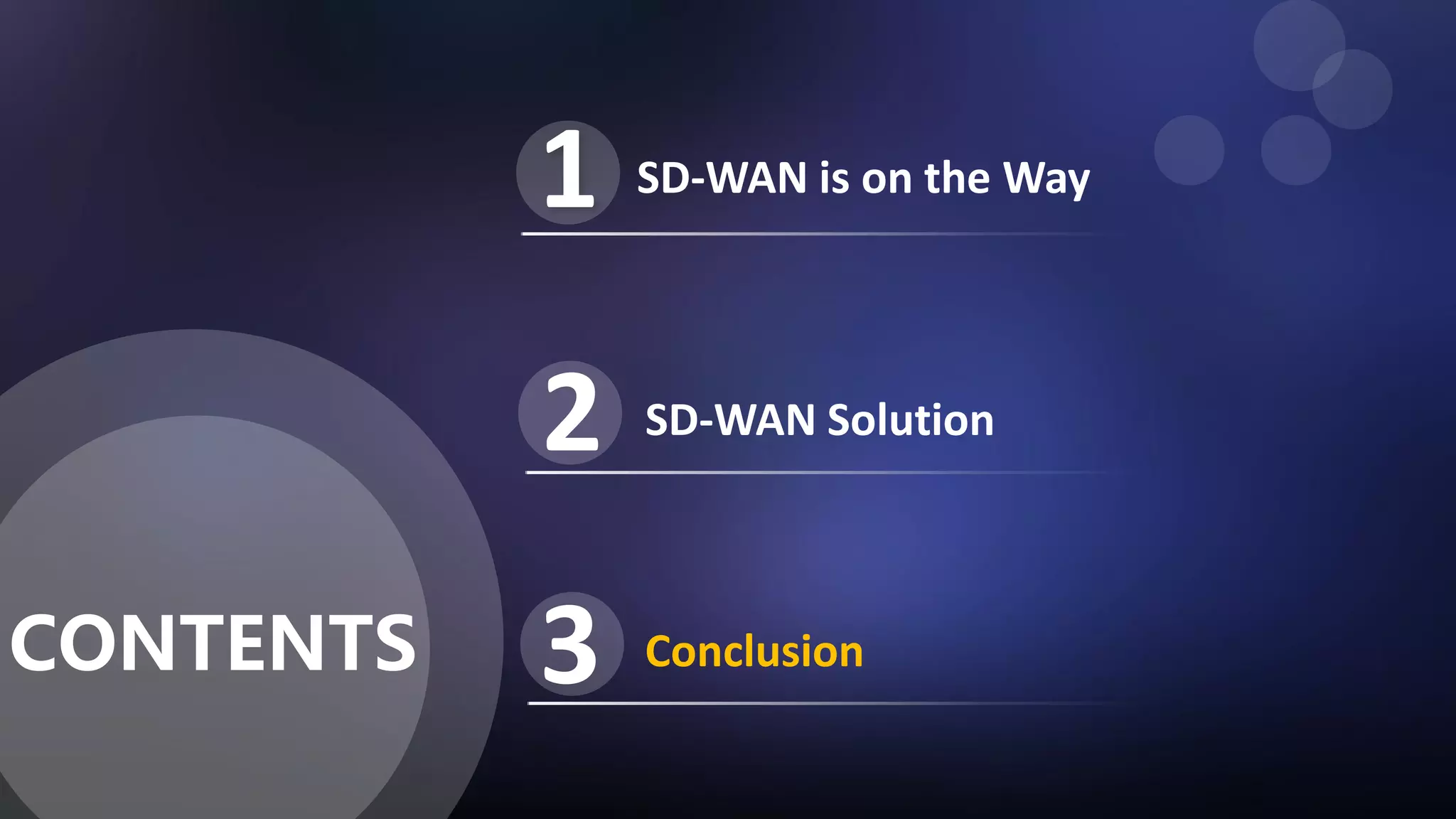 SD-WAN is on the Way
SD-WAN Solution2
1
CONTENTS Conclusion3
 