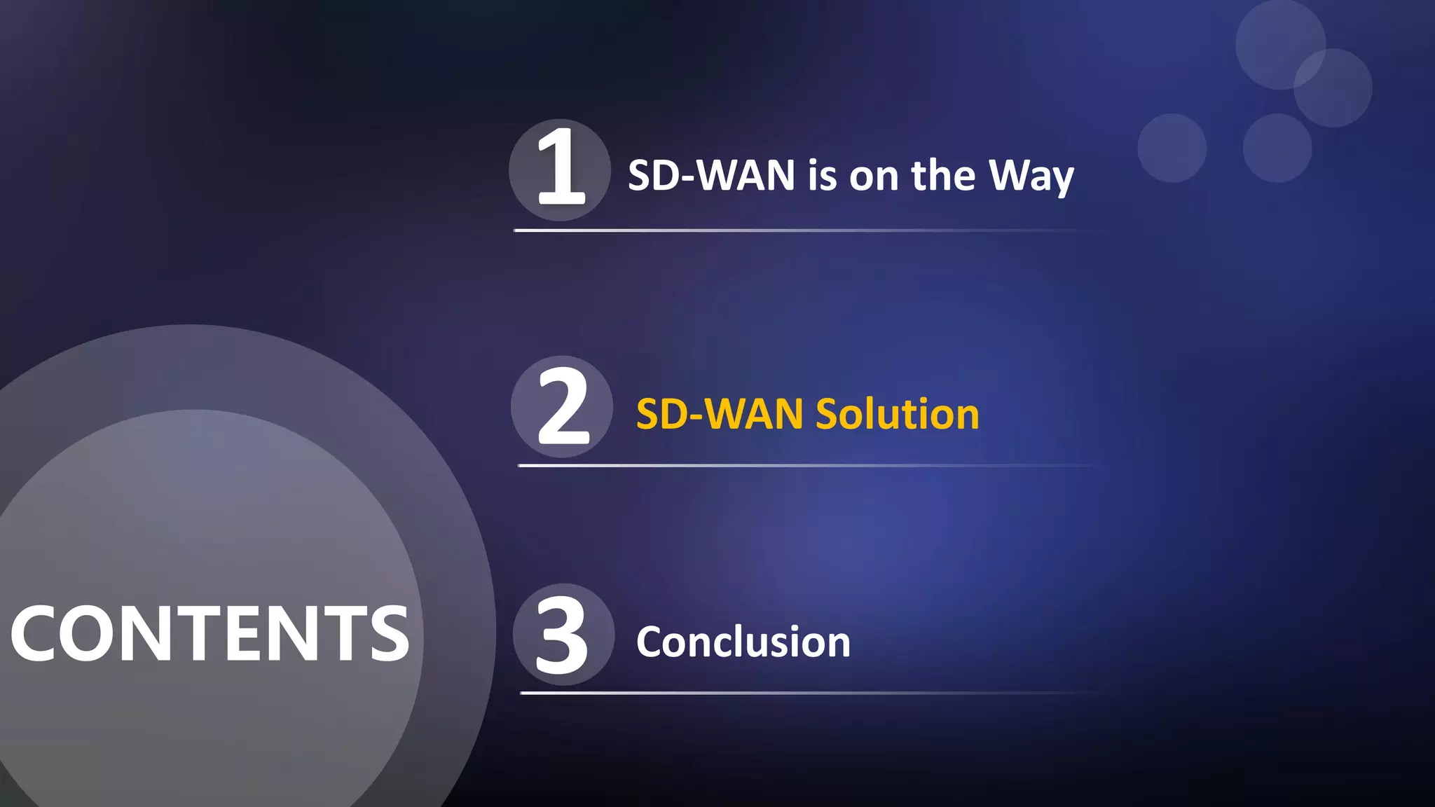 SD-WAN is on the Way
SD-WAN Solution2
1
CONTENTS Conclusion3
 