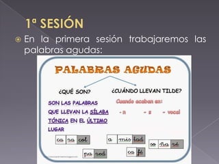 

En la primera sesión trabajaremos las
palabras agudas:

 