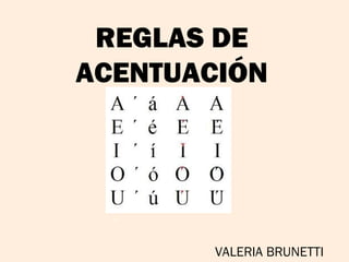 REGLAS DE
ACENTUACIÓN
VALERIA BRUNETTI
*
*
 