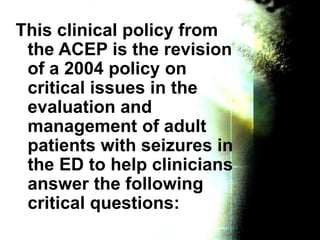 Management of Seizures in ED