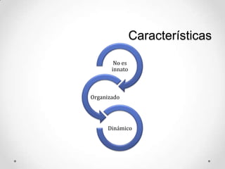 Características
No es
innato
Organizado
Dinámico
 