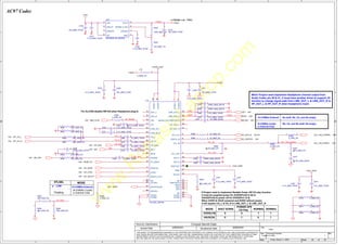 w
w
w
.
R
a
h
a
s
i
a
L
a
p
t
o
p
.
c
o
m
A
A
B
B
C
C
D
D
E
E
1 1
2 2
3 3
4 4
XTL_OUT
CD_GNA
RIGHT
C_MD_SPK
XTL_IN
C_MIC
LINER
LEFT
CD_R_R
CD_L_R
LINEL
CD_GNA
MIC
+VDDA
HP_SENSE
CLK_14M_CODEC
NBA_PLUG
<30>
INT_CD_L
<23>
INT_CD_R
<23>
MD_SPK
<35>
MIC
<30>
CD_GNA
<23>
MONO_IN
<30>
IAC_RST#
<20>
IAC_SYNC
<20>
IAC_SDATO
<20>
LEFT <30>
RIGHT <30>
MD_MIC <35>
IAC_BITCLK <20,35>
IAC_SDATAI1 <20>
CLK_14M_CODEC <18>
EAPD
<30>
CLK_14M_COMPAL <38>
+VDDA
+VDDA
+AUD_VREF
+3VS
+AVDD_AC97
+5VS
+AUD_VREF
Title
Size Document Number Rev
Date: Sheet of
Security Classification Compal Secret Data
THIS SHEET OF ENGINEERING DRAWING IS THE PROPRIETARY PROPERTY OF COMPAL ELECTRONICS, INC. AND CONTAINS CONFIDENTIAL
AND TRADE SECRET INFORMATION. THIS SHEET MAY NOT BE TRANSFERED FROM THE CUSTODY OF THE COMPETENT DIVISION OF R&D
DEPARTMENT EXCEPT AS AUTHORIZED BY COMPAL ELECTRONICS, INC. NEITHER THIS SHEET NOR THE INFORMATION IT CONTAINS
MAY BE USED BY OR DISCLOSED TO ANY THIRD PARTY WITHOUT PRIOR WRITTEN CONSENT OF COMPAL ELECTRONICS, INC.
Issued Date Deciphered Date
LA-2362 1
<Title>
Custom
29 52
Friday, March 11, 2005
2005/03/01 2006/03/01
AC97 Codec
For ALC250 disable HW EQ when Headphone plug-in.
14.318MHz External
24.576MHz Crystal
or External Colck
Ra stuff, Rb, Cb, and Xb empty.
Rb, Cb, and Xb stuff, Ra empty.
XTLSEL
24.576MHz Crystal
or External Colck
MODE
14.318MHz External
LOW
Floating
Ra
Rb
0
0
0
1
1
0
1
1
SHUT DOWN
POWER OFF
CD Play NORMAL NORMAL
*
(+VDDA~=4.79V)
VAUX(34)
DVDD(1/9)
MODE
If Project need to implement Realtek Power Off CD play function.
It must be supplied power for AVDD(Pin25 & 38) &
VAUX(Pin34) & power off for DVDD(Pin1 & 9).
When AVDD & VAUX powered and DVDD without power,
it will bypass CD_L & CD_R to LINE_OUT_L & LINE_OUT_R.
When Project need implement Headphone channel output from
Audio Codec pin 39 & 41, it must have another driver to support JD
function to change signal path from LINE_OUT_L & LINE_OUT_R to
HP_OUT_L & HP_OUT_R when headphone insert.
U14
SI9182DH-AD_MSOP8
VIN
4
SD
8
VOUT 5
GND 3
SENSE or ADJ 6
ERROR
7 CNOISE 1
DELAY
2
C232 0.1U_0402_16V4Z
1 2
C569 1U_0603_10V4Z
1 2
R694 0_0805_5%
1 2
C192
10U_0805_10V4Z
1
2
C259 1000P_0402_50V7K
1
2
L18
0_0805_5%
1 2
C269 4.7U_0805_10V4Z
1 2
C231 0.1U_0402_16V4Z
1 2
C210
0.1U_0402_16V4Z
1
2
R230 10K_0402_5%
1 2
C241
0.1U_0402_16V4Z
1
2
C258
0.1U_0402_16V4Z
1
2
R292
1M_0402_5%
@
1
2
R222
150K_0603_1%
1
2
R164 0_0805_5%
1 2
R298
0_0402_5%
1 2
C577 1U_0805_25V4Z
1 2
C570 1U_0603_10V4Z
1 2
C236
0.01U_0402_16V7K
1 2
R643
0_0402_5%
@
1
2
R639 6.8K_0402_5%
1 2
C573
4.7U_0805_10V4Z
1
2
C240
10U_0805_10V4Z
1
2
C275 4.7U_0805_10V4Z
1 2
C234 1U_0603_10V4Z
1 2
R223
51K_0603_1%
1
2
C257
0.1U_0402_16V4Z
1
2
R638
6.8K_0402_5%
1
2
R297
10_0402_5%
@
1
2
R763
0_0402_5%
1 2
C235 1U_0603_10V4Z
1 2
R284 22_0402_5%
1 2
R299
0_0402_5%
1
2
R217 0_0805_5%
1 2
C574
0.1U_0402_16V4Z
1
2
R228
0_0402_5%
1 2
U16
ALC250_LQFP48
AUX_L
14
AUX_R
15
JD1
17
JD2
16
LINE_IN_L
23
LINE_IN_R
24
CD_L
18
CD_R
20
CD_GND
19
MIC1
21
MIC2
22
PHONE
13
PC_BEEP
12
LINE_OUT_L 35
LINE_OUT_R 36
MONO_OUT/VREFOUT3 37
RESET#
11
SYNC
10
BIT_CLK 6
SDATA_OUT
5
SDATA_IN 8
XTL_IN 2
XTL_OUT 3
AFILT1 29
AFILT2 30
VREFOUT 28
VREF 27
DVDD1
1
DVDD2
9
AVDD1
25
AVDD2
38
DCVOL 32
XTLSEL
46
SPDIFI/EAPD
47
SPDIFO
48
DVSS1
4
DVSS2
7
NC 31
VREFOUT2 33
VAUX 34
SCK 43
SDA 44
NC
45
NC 40
AVSS1 26
AVSS2 42
HP_OUT_L 39
HP_OUT_R 41
R642 6.8K_0402_5%
1 2
R229 2.4K_0402_5%
1 2
C233 0.1U_0402_16V4Z
@
1 2
R640 20K_0402_5%
1 2
R641 20K_0402_5%
1 2
C571
4.7U_0805_10V4Z
1
2
R632
0_0402_5%
@
1
2
C268 1000P_0402_50V7K
1
2
C219
10U_0805_10V4Z
1
2
C276 1000P_0402_50V7K
1
2
R633
20K_0402_5%
1 2
C568 1U_0603_10V4Z
1 2
C265 1000P_0402_50V7K
1
2
R285 22_0402_5%
1 2
C277
15P_0402_50V8J
@
1
2
C271
10U_0805_10V4Z
1
2
C209
0.1U_0402_16V4Z
1
2
 