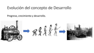 Evolución del concepto de Desarrollo
Progreso, crecimiento y desarrollo.
 
