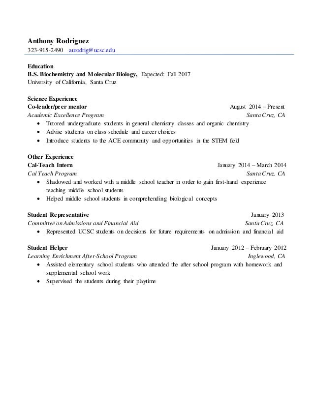 ucsc academic resume biochemistry resumes