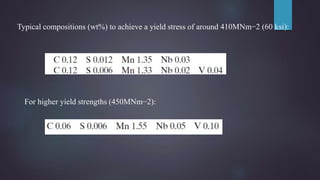 Typical compositions (wt%) to achieve a yield stress of around 410MNm−2 (60 ksi):
For higher yield strengths (450MNm−2):
 